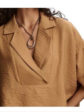 Anthropologie The Dylon Short Sleeve Top Womens M Brown Tan Oversized